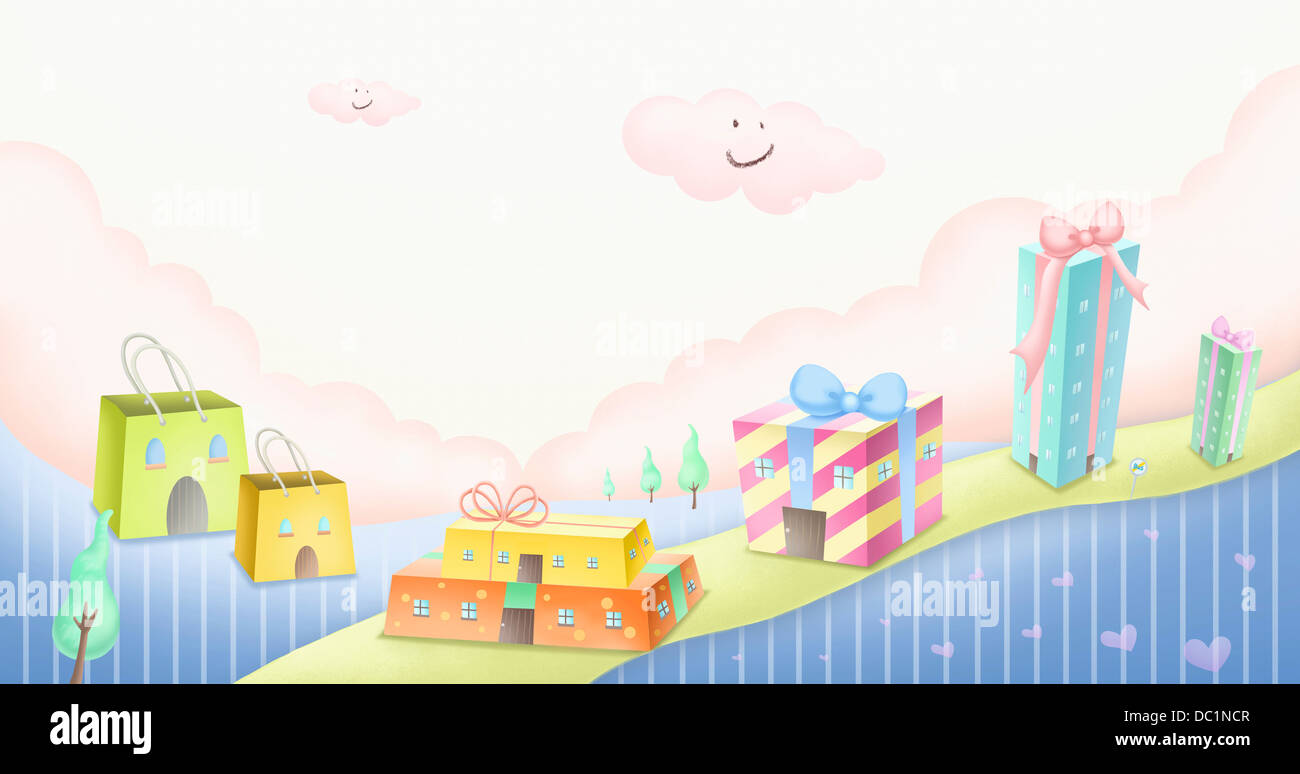 illustration of a land with gifts Stock Photo Alamy