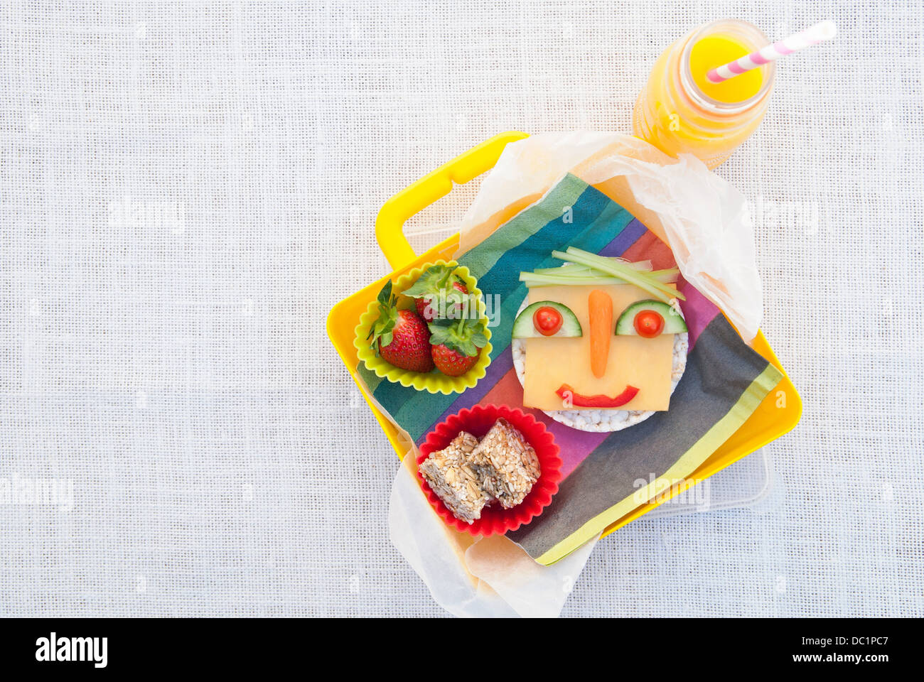 Still life arrangement of fresh food into smiley face Stock Photo