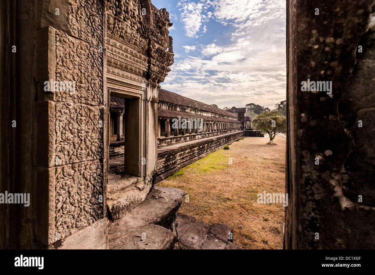 Temple courtyard in Angkor Wat, Siem Reap, Cambodia Stock Photo