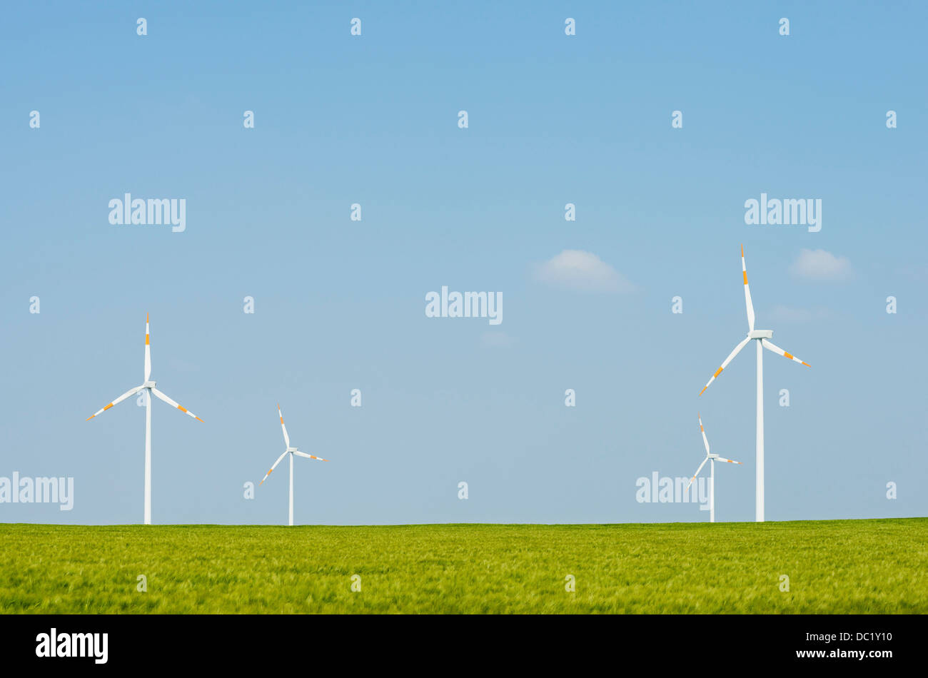Wind turbines on horizon, Selfkant, Germany Stock Photo