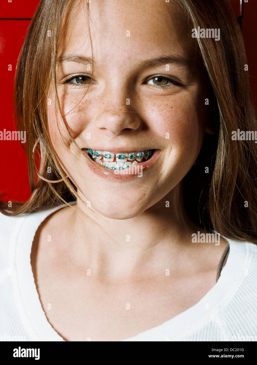 Girl in school locker room, portrait Stock Photo