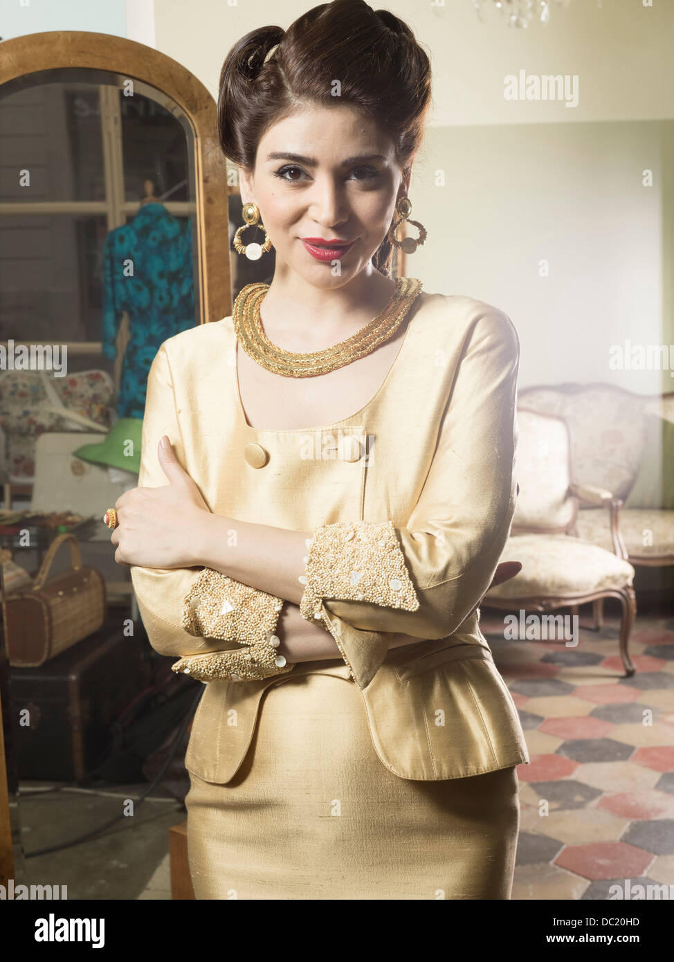 Portrait of woman in vintage clothes Stock Photo