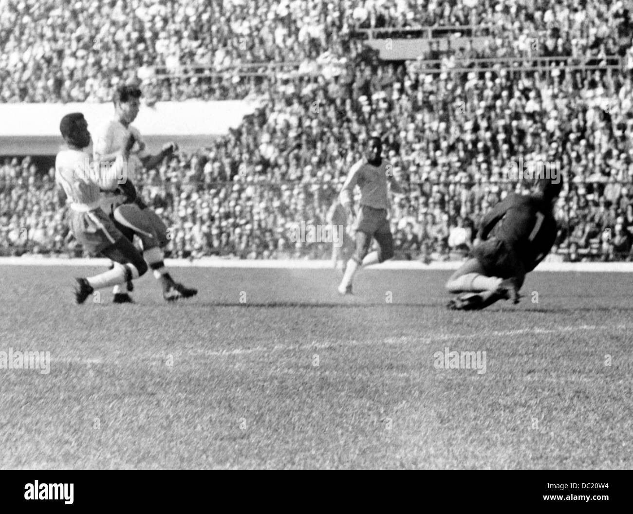 Josef Masopust of Czechoslovakia, second left, scores the only goal of