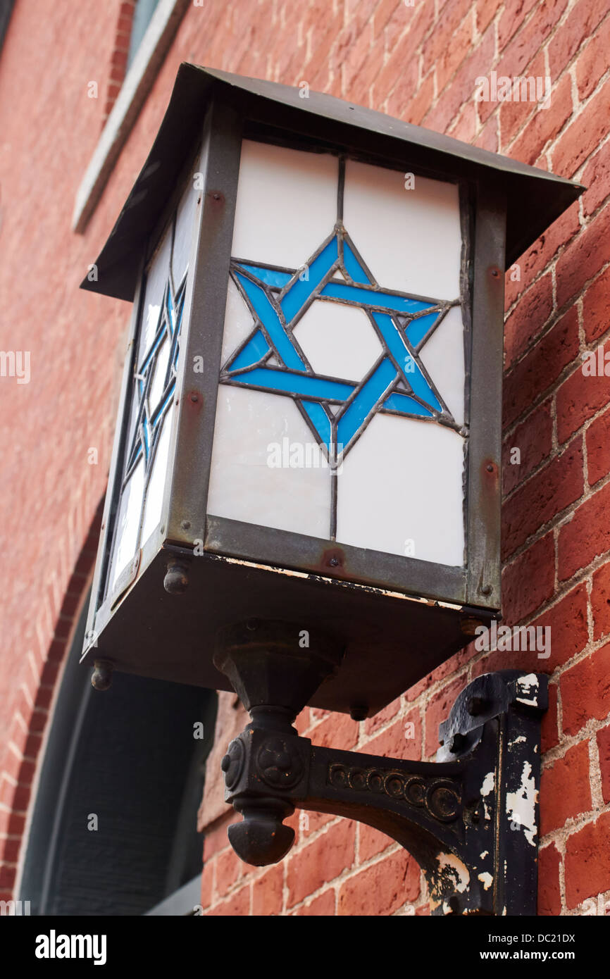 Stained glass star of David, synagogue entrance, Portsmouth, New Hampshire, New England, USA Stock Photo