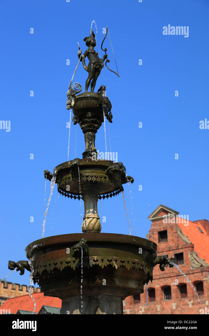 Luna-Fountain in front of Town hall at market square, Lueneburg, Lüneburg, Lower Saxony, Germany, Europe Stock Photo