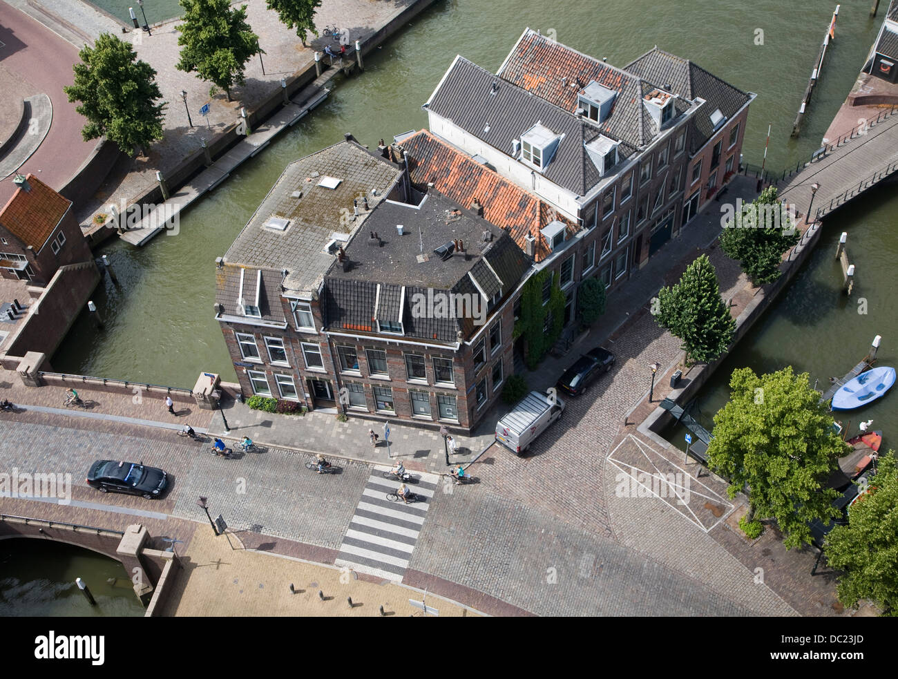 Buildings street canal harbour from above Dordrecht, Netherlands Stock Photo