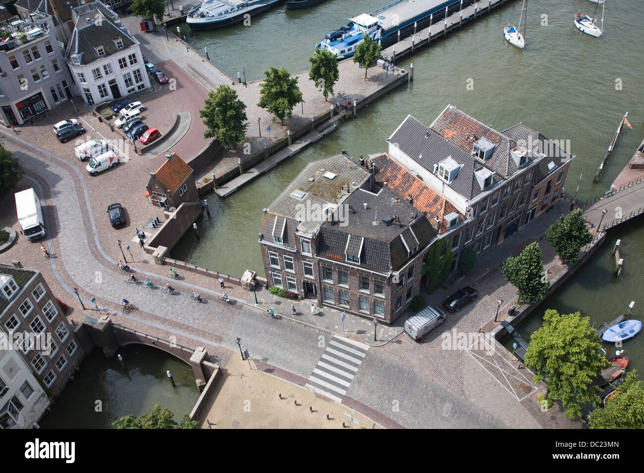 Buildings street canal harbour from above Dordrecht, Netherlands Stock Photo