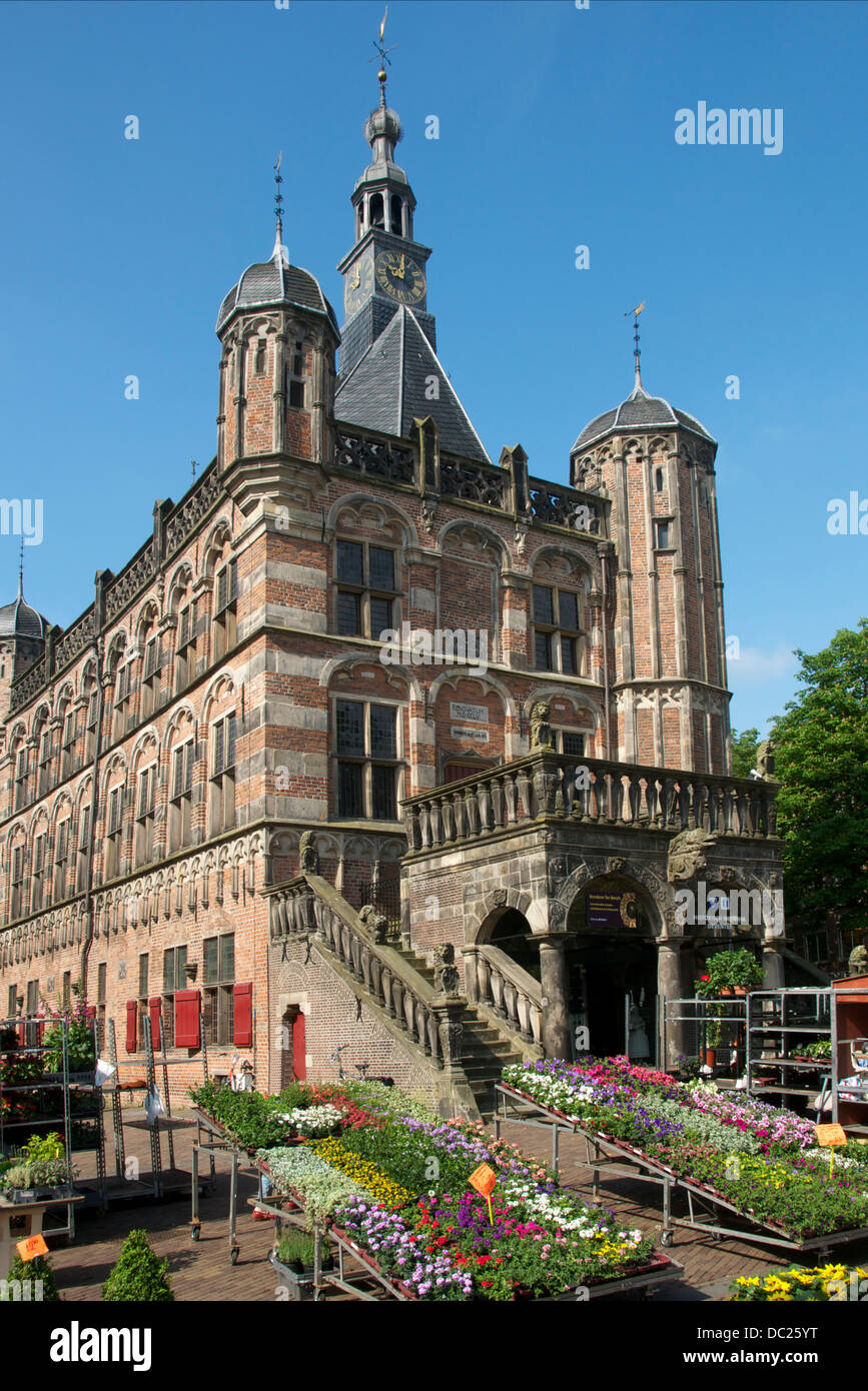 Flower market infront of 16th century Weigh House Deventer Holland Stock Photo