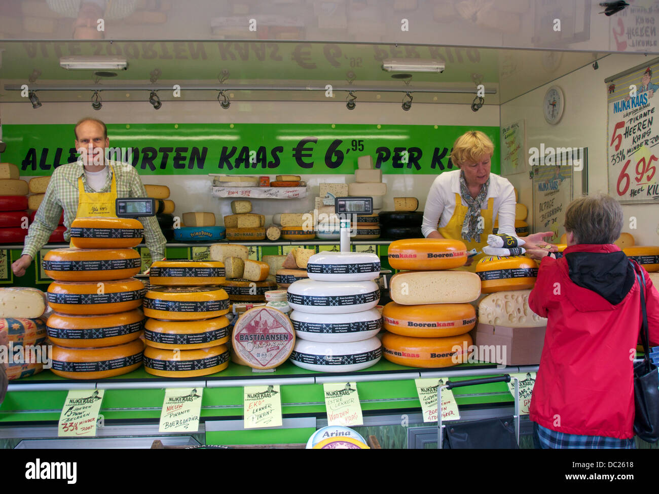 Market stall selling cheeses Deventer Holland Stock Photo