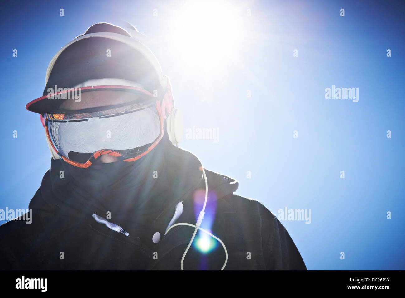 Man wearing ski mask and jacket Stock Photo Alamy