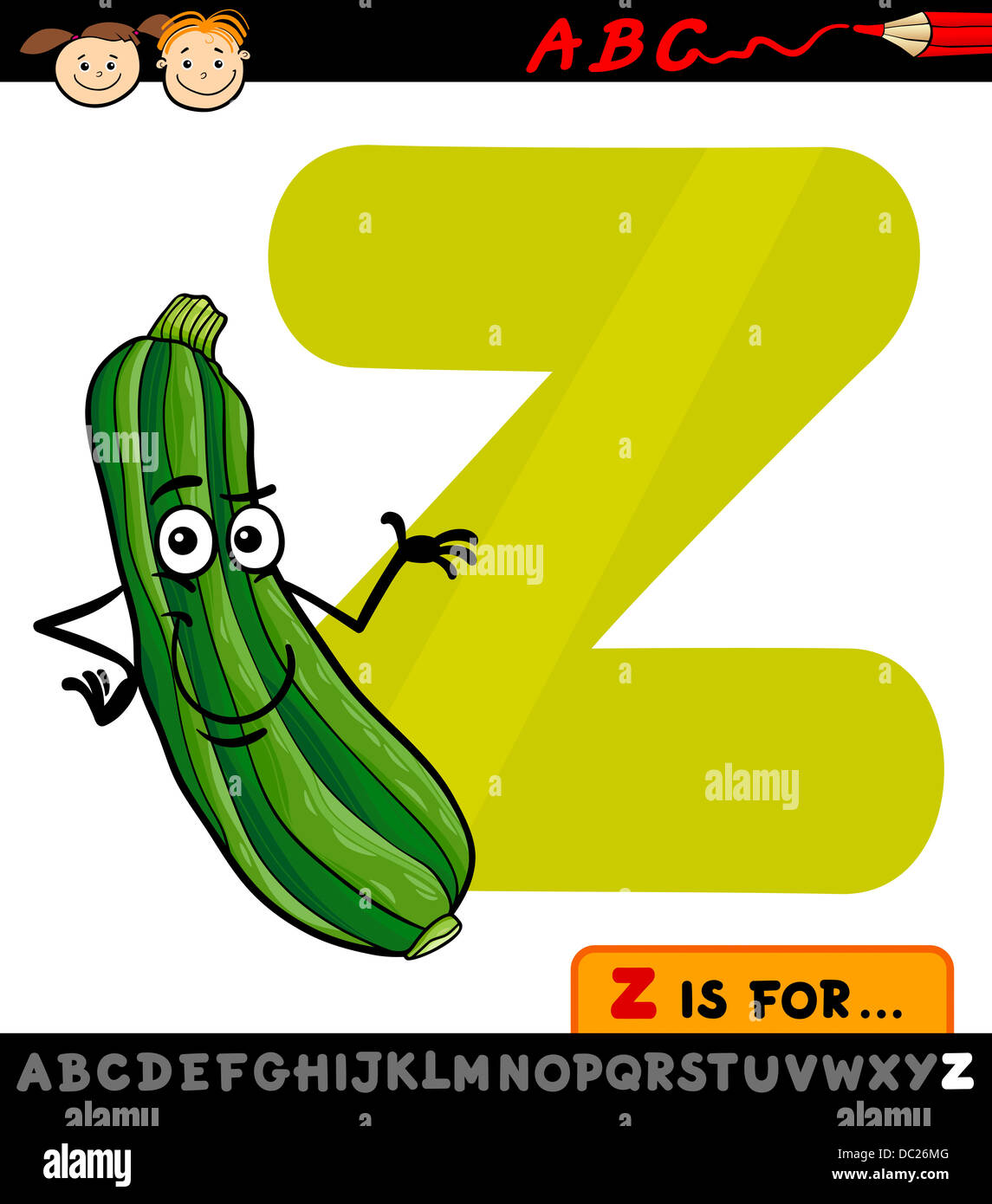 Cartoon Illustration of Capital Letter Z from Alphabet with Zucchini for Children Education Stock Photo