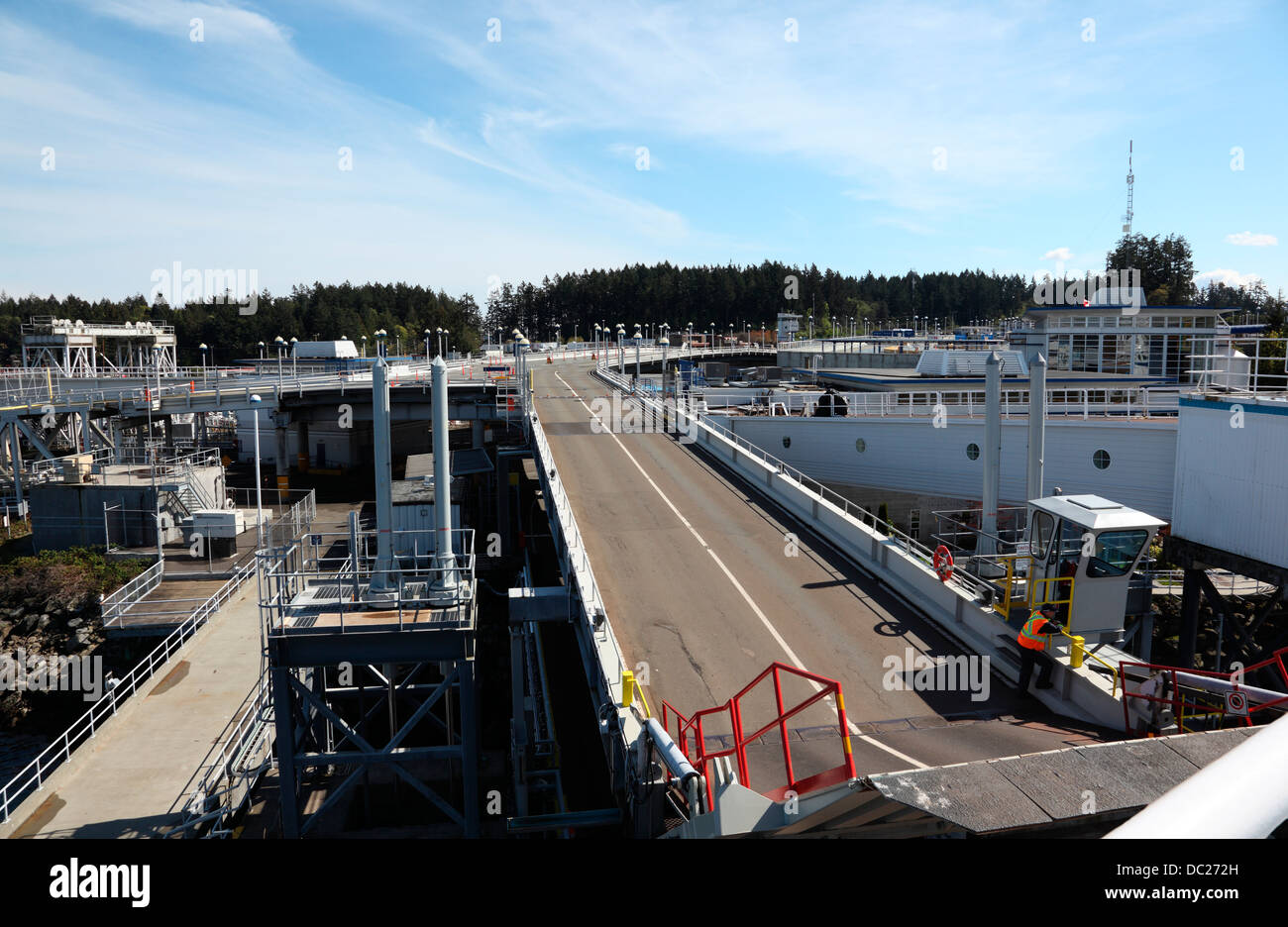 Swartz bay ferry terminal Vancouver island British Columbia Canada. Ramp leading cars onto ferry boats Stock Photo