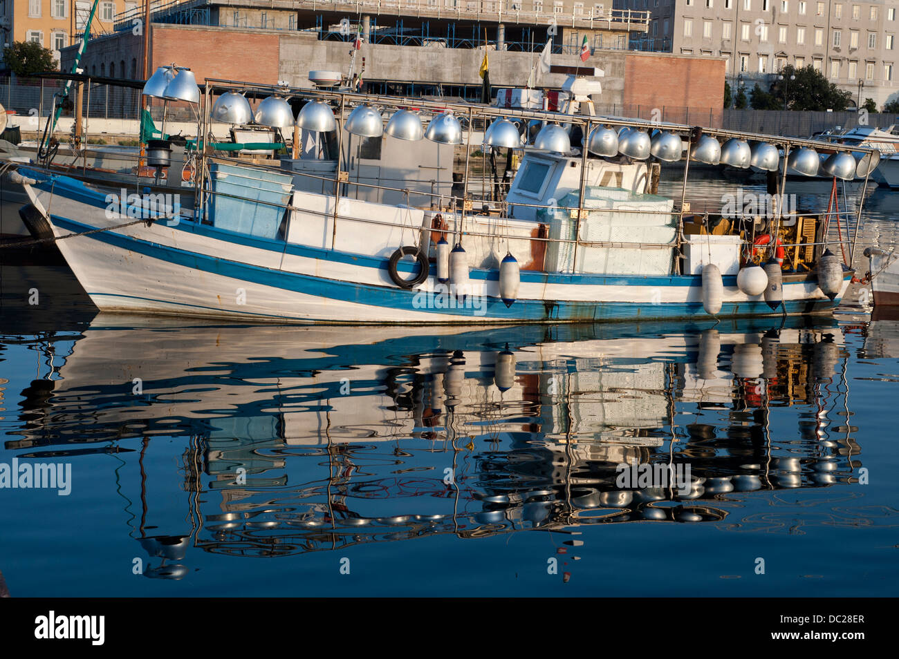 Traditional Lampara, boat for fishing by lamplight in the Mediterranean Stock Photo