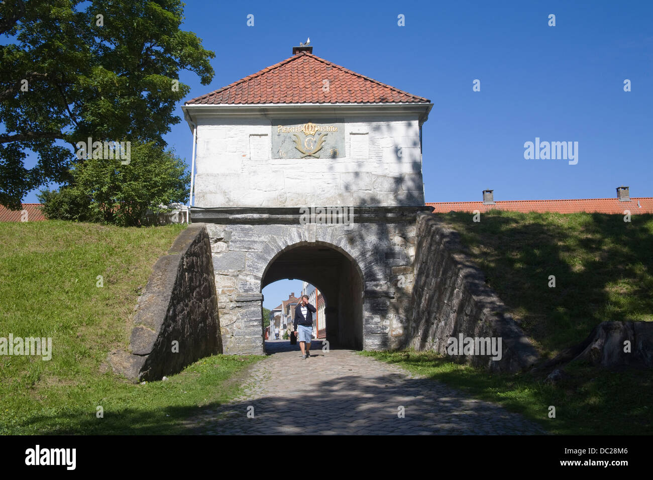 Fredrikstad Ostfold Norway Gate dated 1695 into old part of city only surviving preserved fortified city Gamlebyen Stock Photo