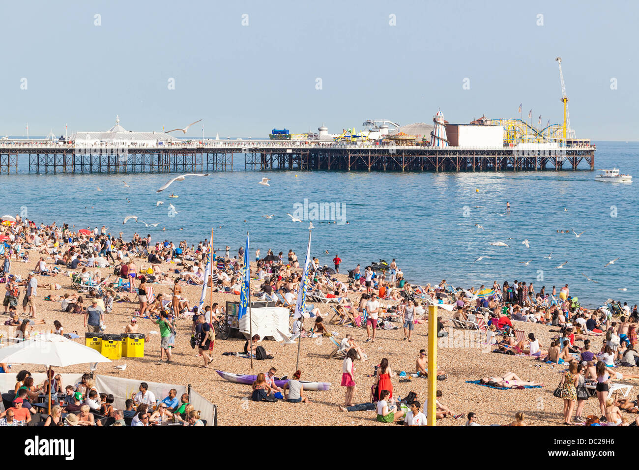 Brighton Pier and beach, East Sussex, England, UK. Stock Photo