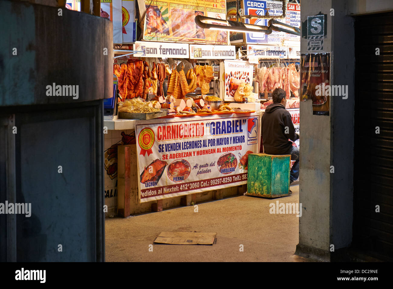 Meat Stall Surquillo Market stalls in Lima,Peru. Stock Photo