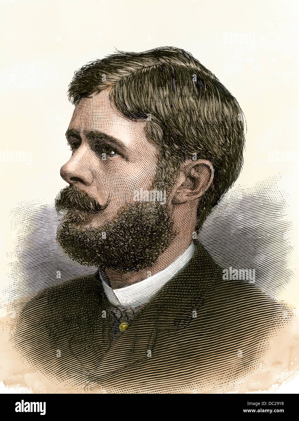 Jesse R. Grant, son of President Ulysses S. Grant. Hand-colored woodcut Stock Photo