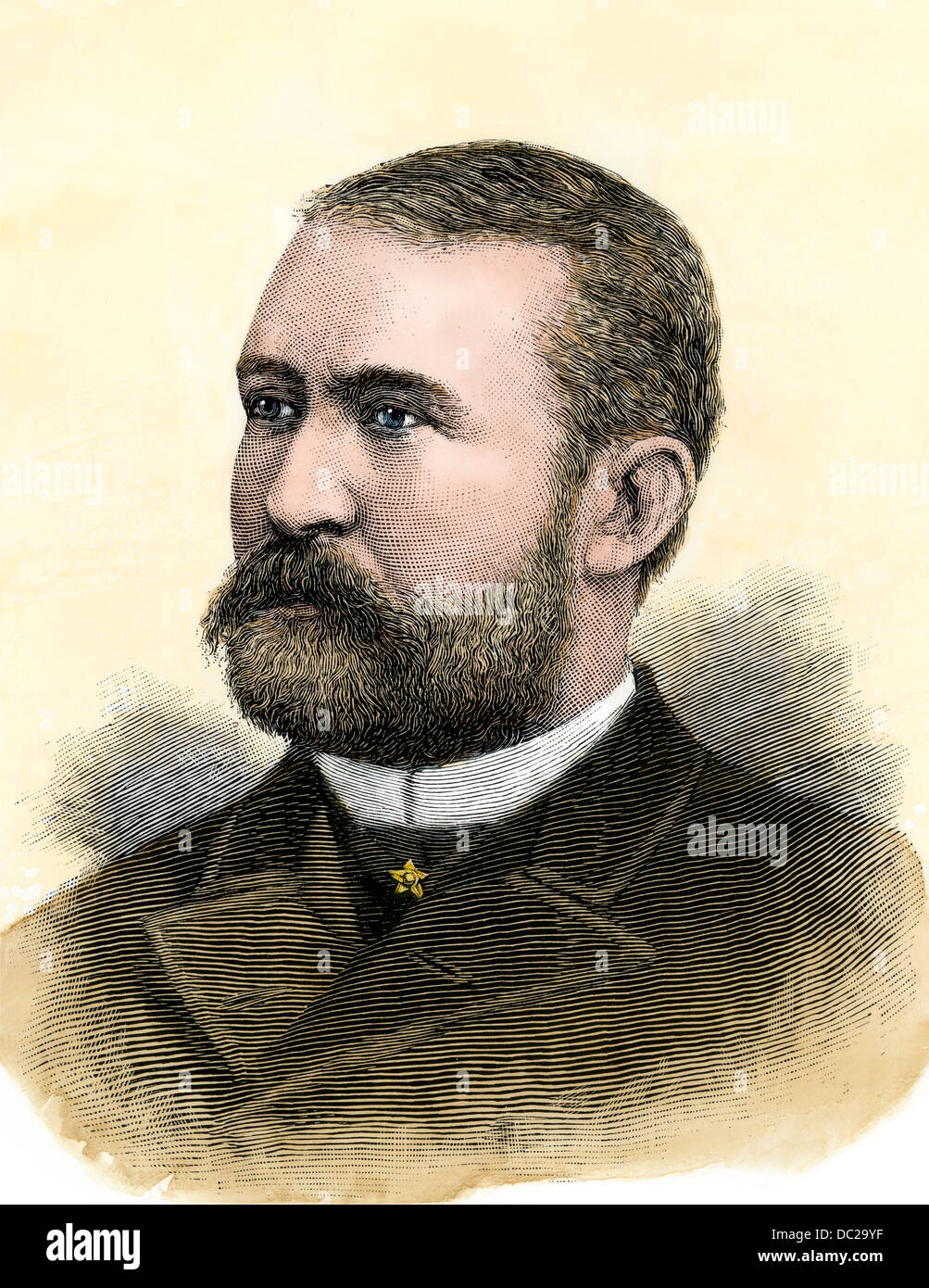 Frederick D. Grant, son of President U.S. Grant; U.S. ambassador to Austria, 1880s. Hand-colored woodcut Stock Photo