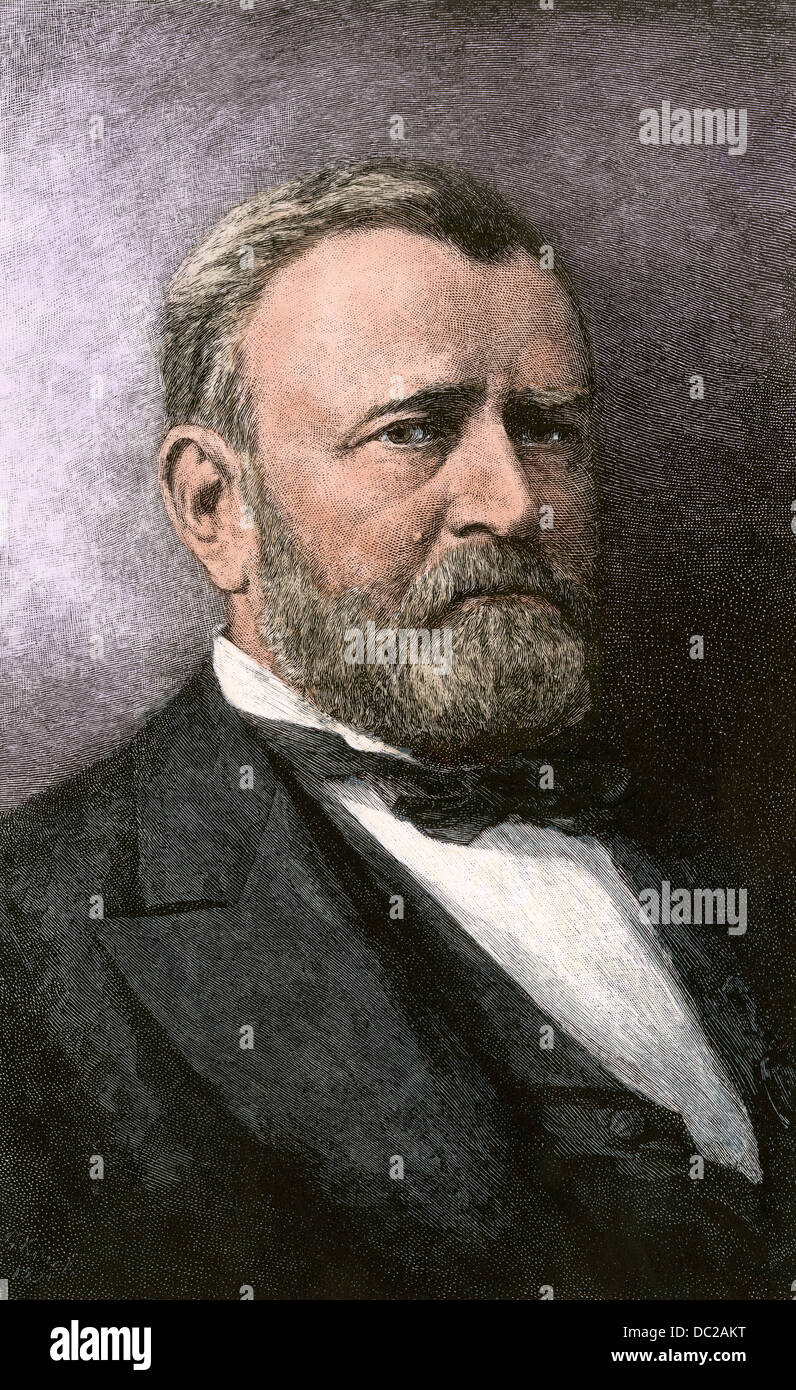 President Ulysses S. Grant.  Hand-colored woodcut Stock Photo