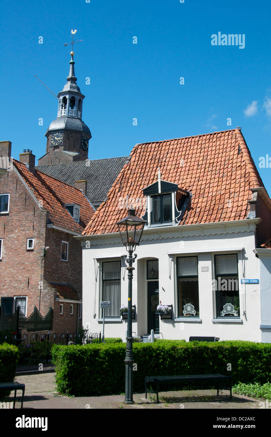 House and church clock tower Blokzijl Holland Stock Photo