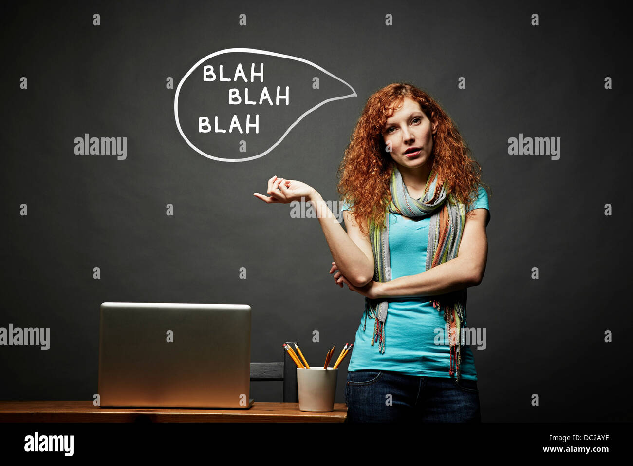 Woman talking continuously, blah blah blah speech bubble Stock Photo