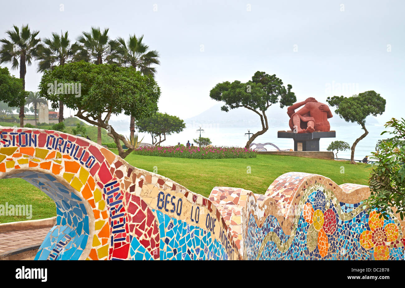 El Parque del Amor is a on the cliffs of Miraflores and devoted entirely to romance. Lima, Peru. Stock Photo