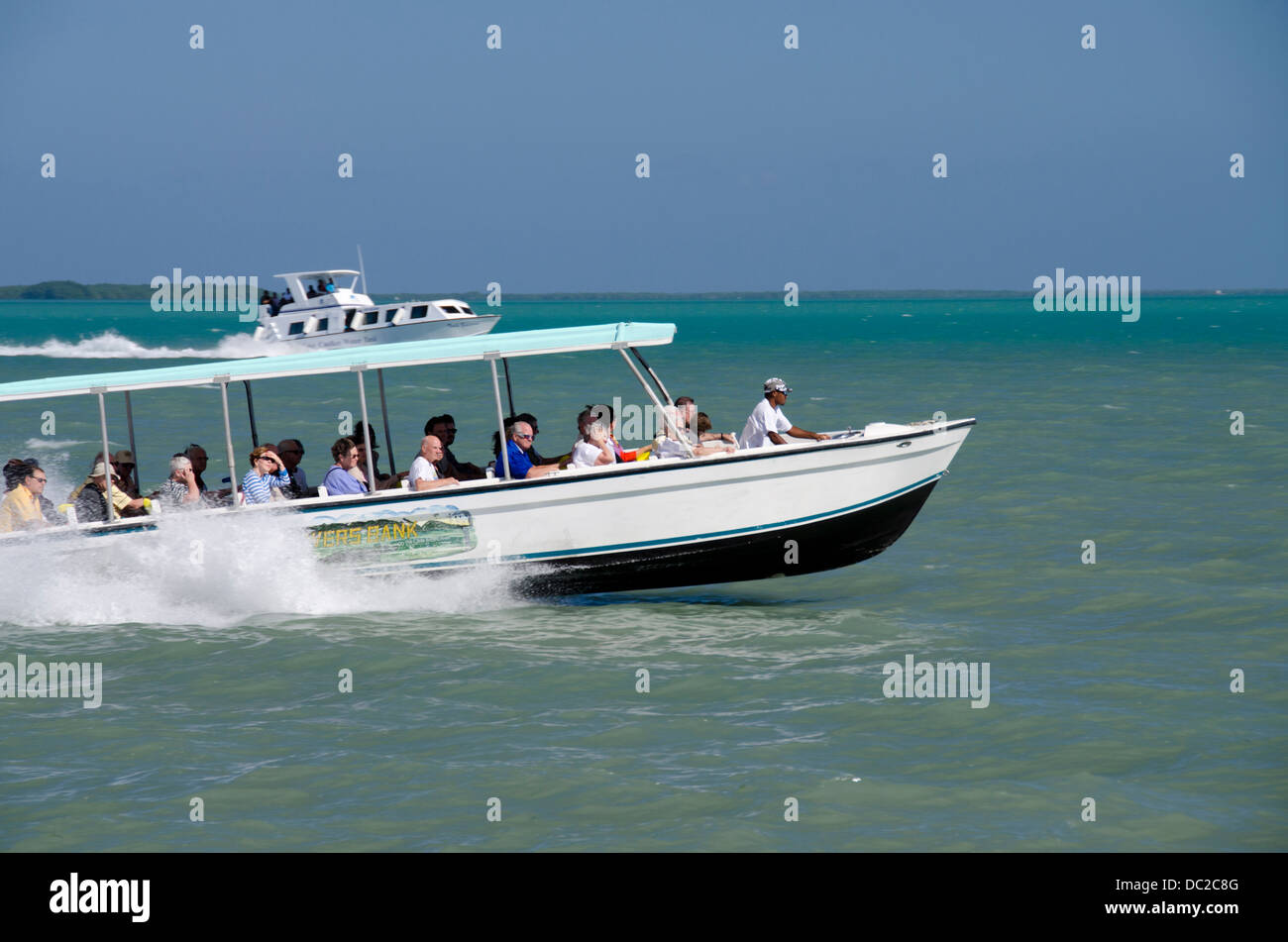 Belize, Caribbean Sea, Belize City. Sightseeing boat filled with tourists Stock Photo Alamy