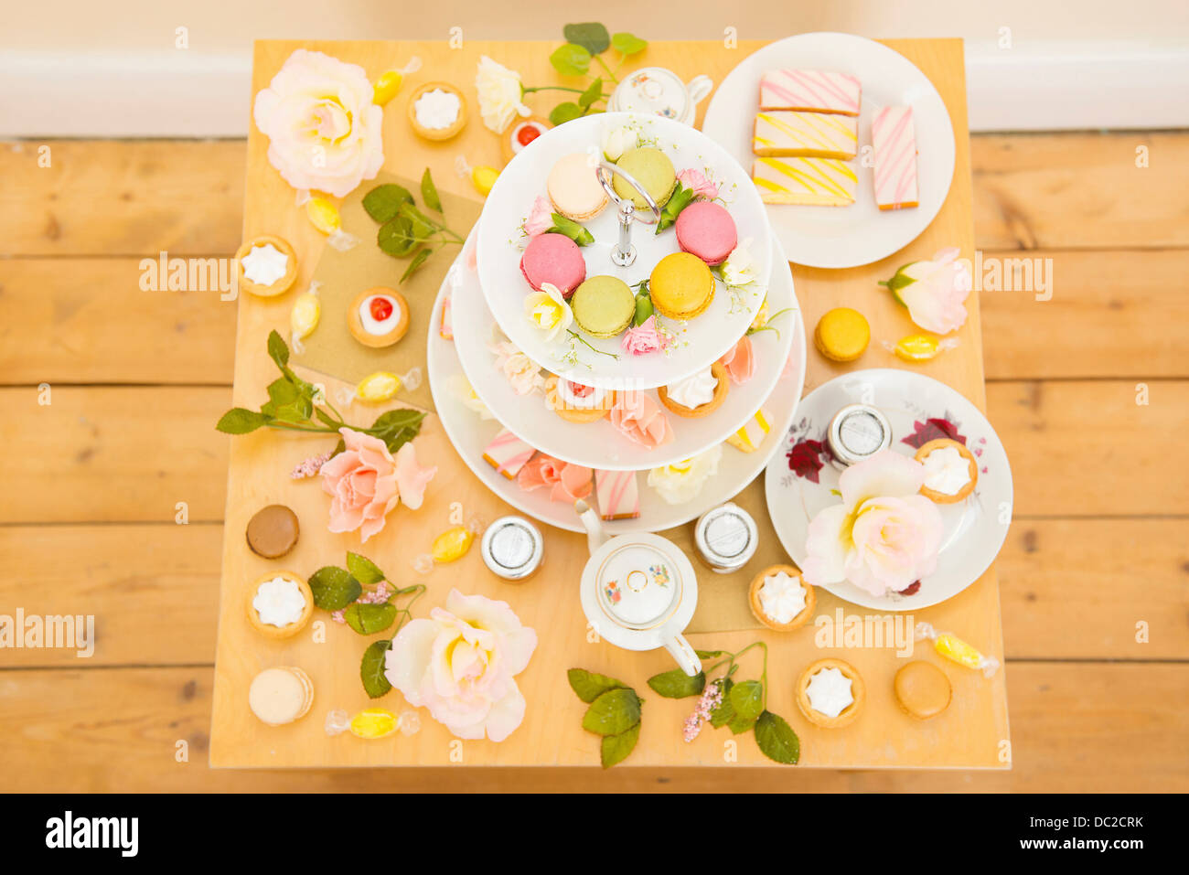 Table with assortment of cakes and confectionery Stock Photo