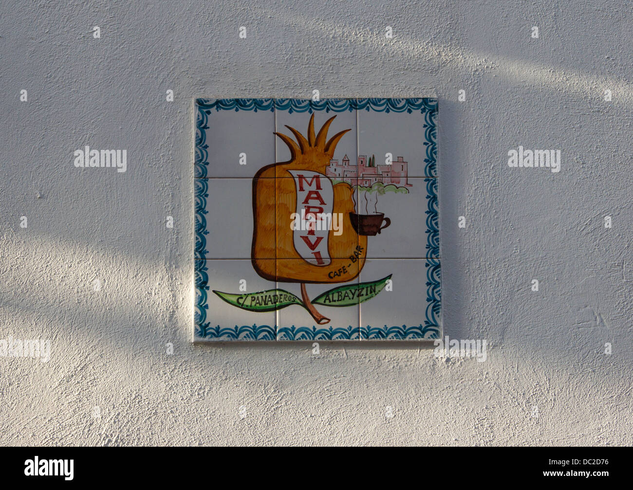 Advertisement for a cafe-bar in Albayzin neighborhood, Granada, Spain. Stock Photo