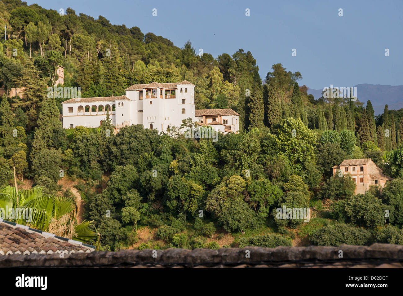 Generalife palace, seen from Albayzin neighborhood, Granada, Spain. Stock Photo