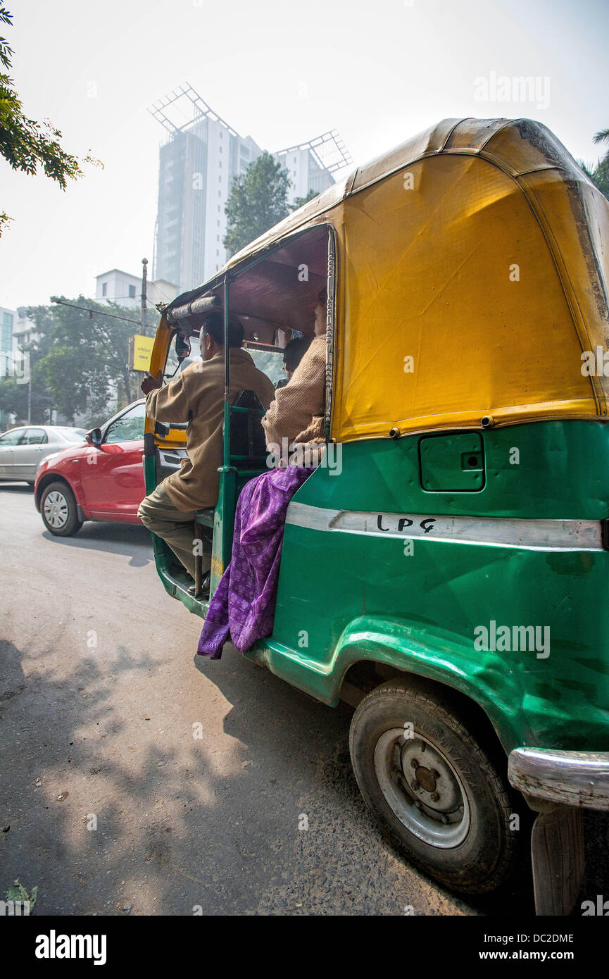 Kolkata, West Bengal, India. 7th Aug, 2013. Jan 13, 2013 - Kolkata, India. Auto Rickshaws switched to Liquid Petroleum Gas or LPG as more than 75% of the vehicles in Kolkata have managed to skip out on the government mandated anti-pollution control testing. The pollution measurements are 20% to 50% higher than safe limits at many parts of the city.Story Summary: It is said that the battle over global warming is to be won or lost in Asia. Stock Photo