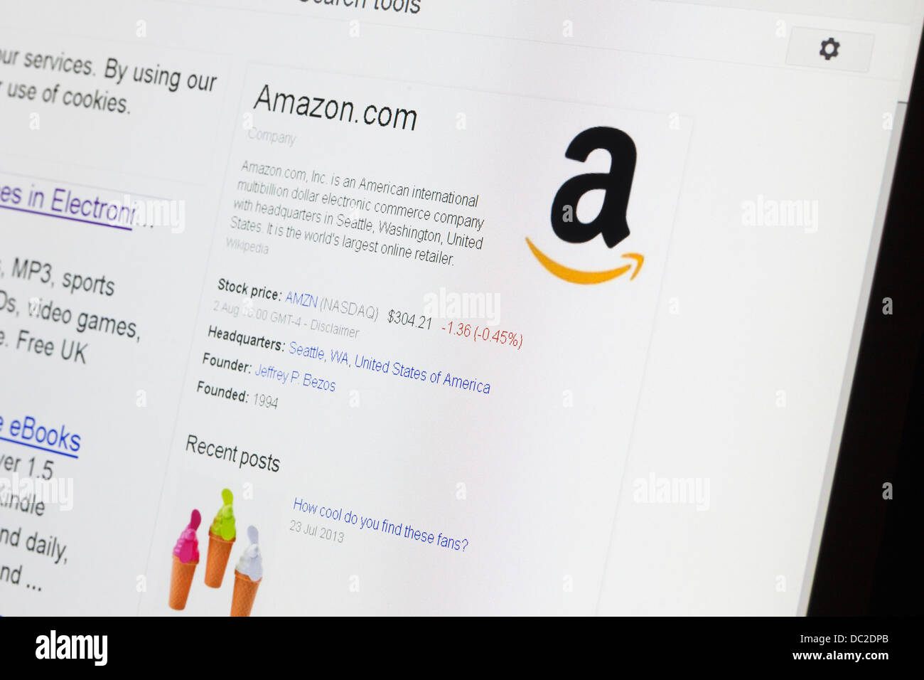amazon.com browser information and logo Stock Photo