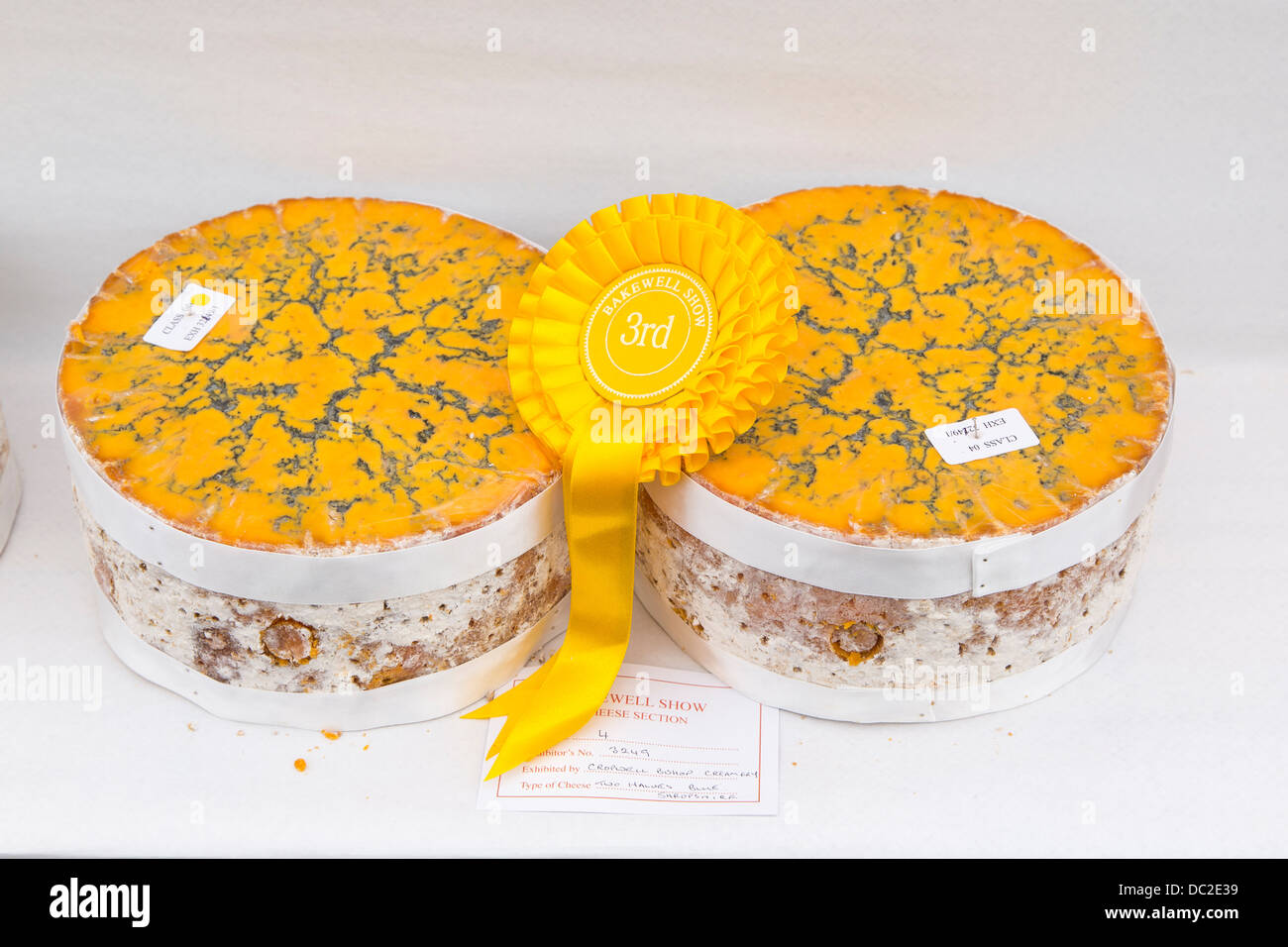 Prize-winning cheeses at Bakewell Show (Blue Shropshire) Stock Photo