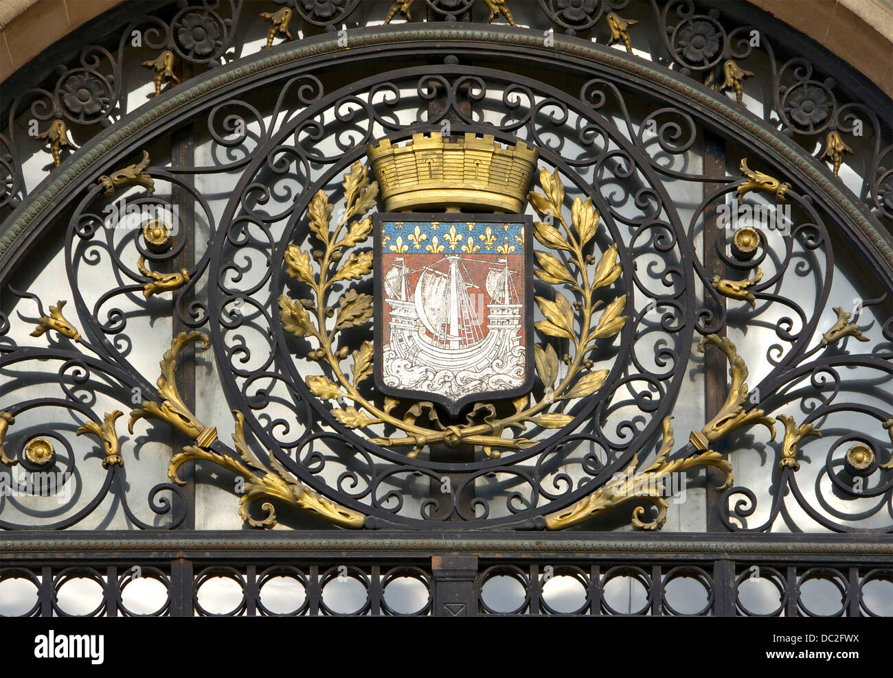 The CoA of Paris, above one of the lateral entrances of the City Hall. Stock Photo