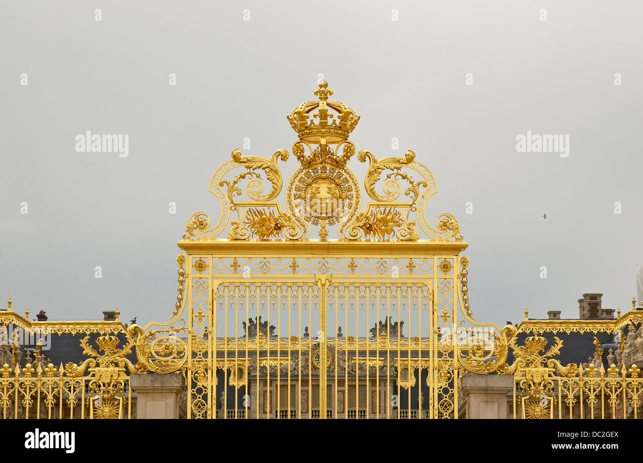 Upper part of the gilded grid at the Palace of Versailles Stock Photo