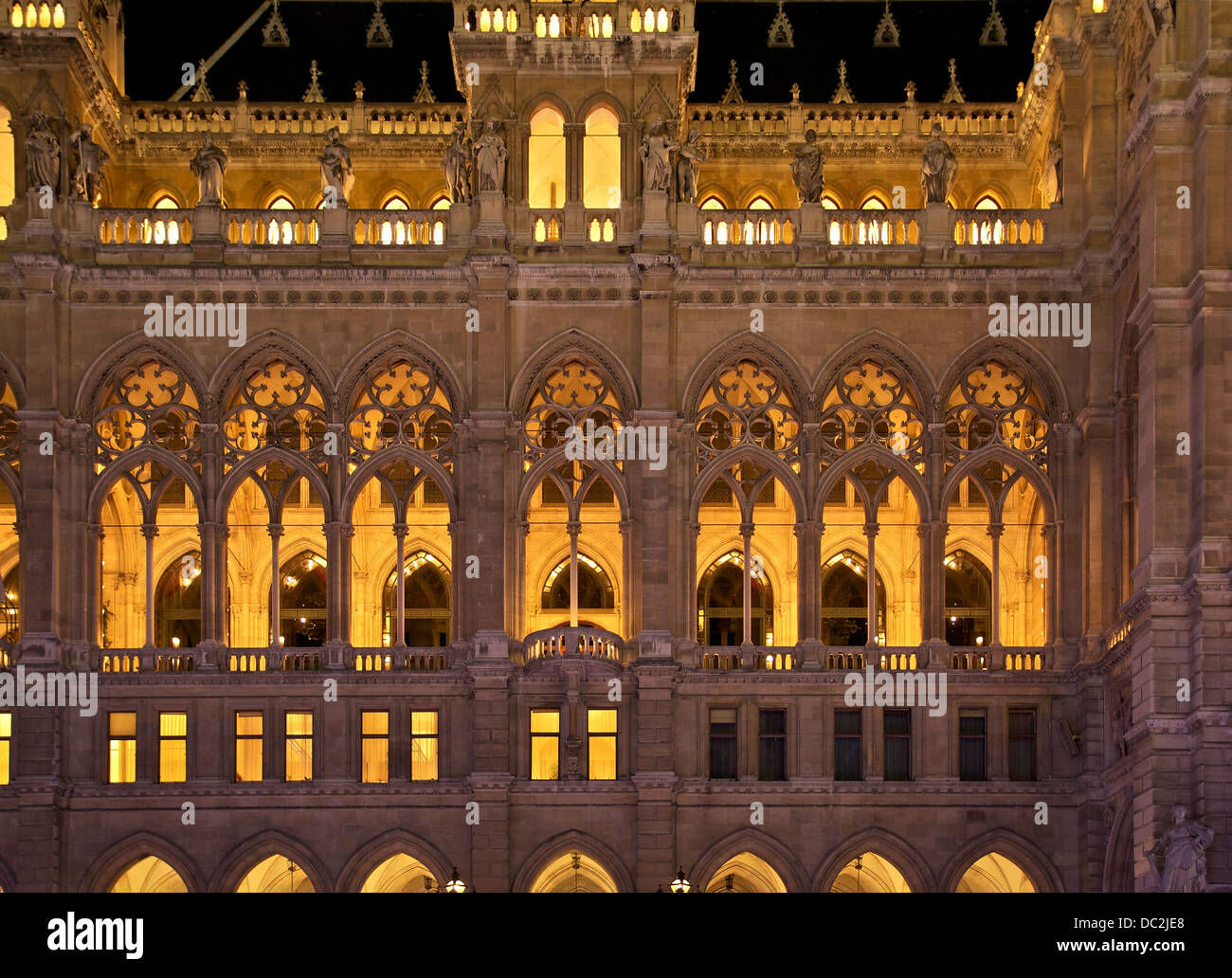 Detail of the facade of the new City Hall, (1872-1883), evening light. Stock Photo