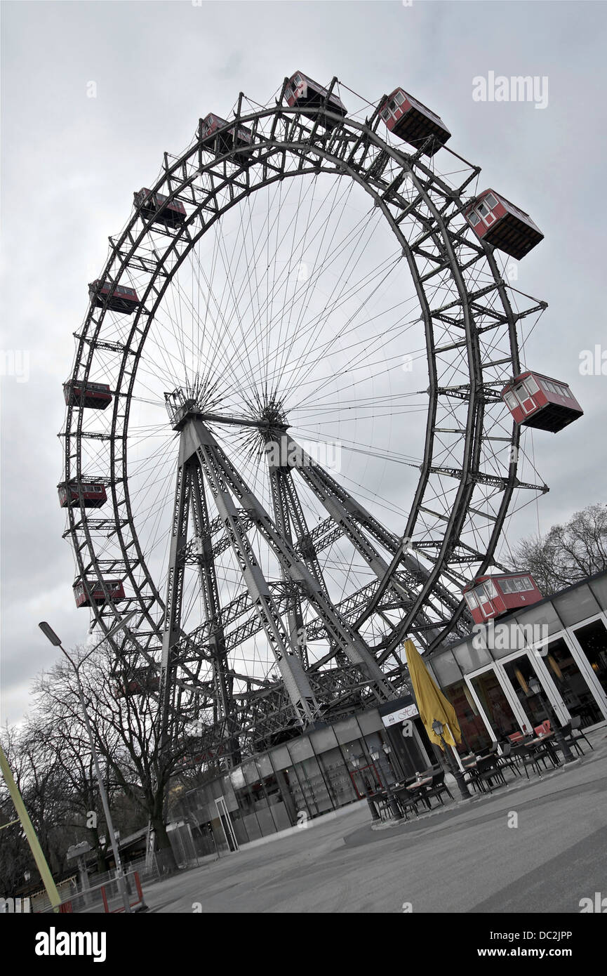 The Ferris Wheel of the Prater ('Wiener Riesenrad') in Vienna, Austria, a very little bit tilted. Stock Photo