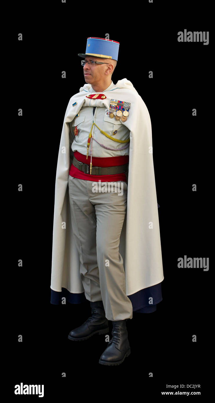 A NCO of the 1st Regiment of Spahis of the French Army, wearing traditional uniform with burnus. Stock Photo