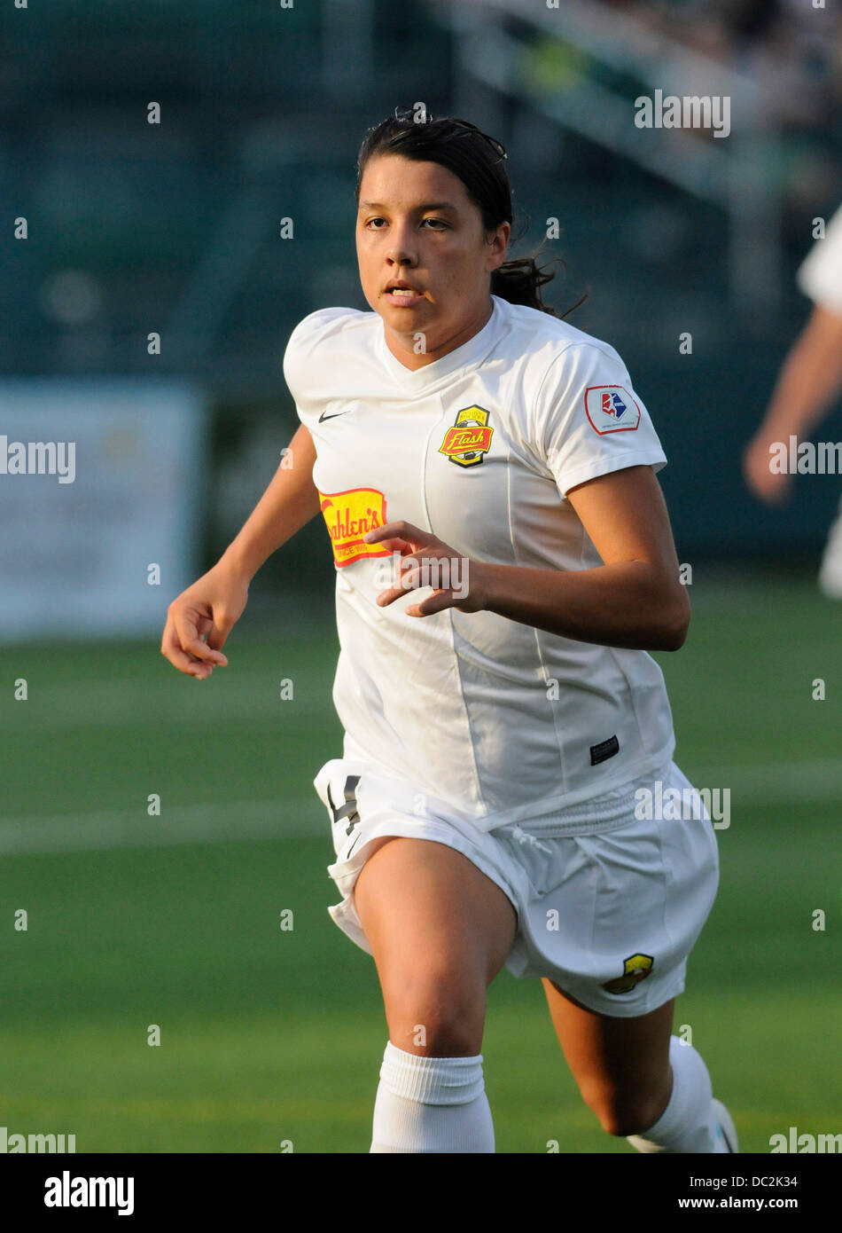 Rochester, NY, USA. 7th Aug, 2013. August 7, 2013: Western New York Flash forward Samantha Kerr #4 during the first half of play. The Western New York Flash defeated the Seattle Reign FC 1-0 at Sahlen's Stadium in Rochester, NY. Credit:  csm/Alamy Live News Stock Photo