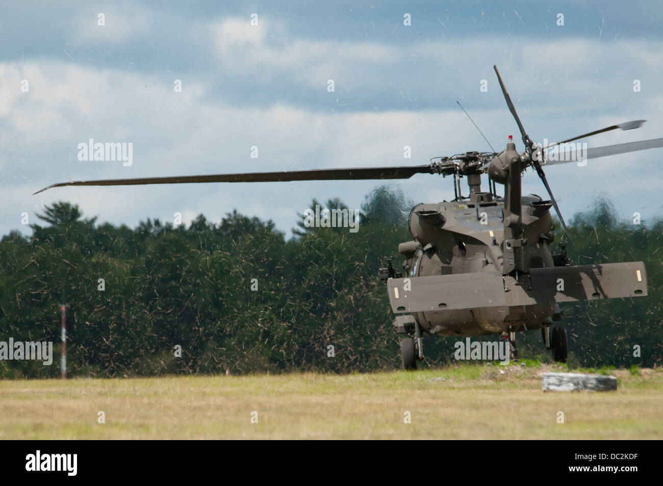 UH-60M Black Hawks from the 3-238 General Support Aviation Battalion from Grand Ledge, Michigan lands at Grayling Air Field, Grayling, Michigan, Aug. 3, 2013. The 3-238th are participating in Exercise Northern Strike 2013 a joint multinational combined ar Stock Photo