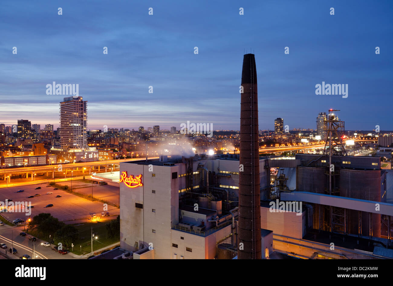 Redpath Sugar Factory and east end of downtown Toronto, Ontario, Canada