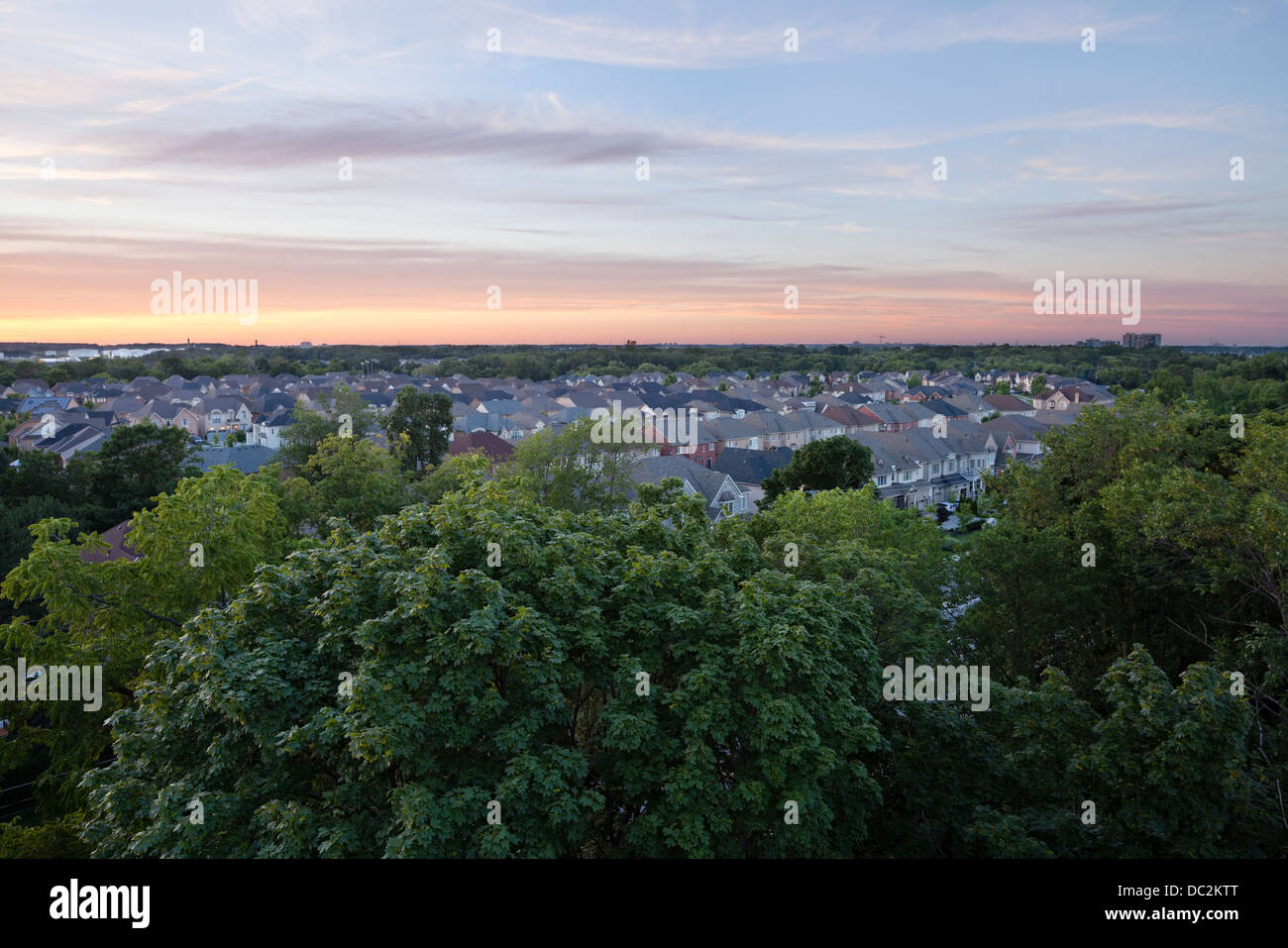 Sunset over a subdivision in Burlington, Ontario, Canada. Stock Photo
