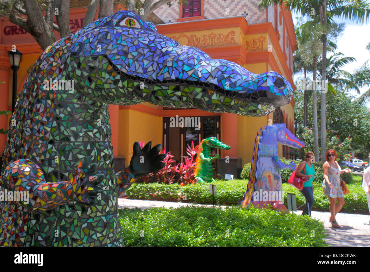 Florida Sunrise,Fort Ft. Lauderdale,Sawgrass Mills mall,ceramic alligator,art,Gator Glam,fiberglass,sculpture,mosaic,looking FL130731053 Stock Photo