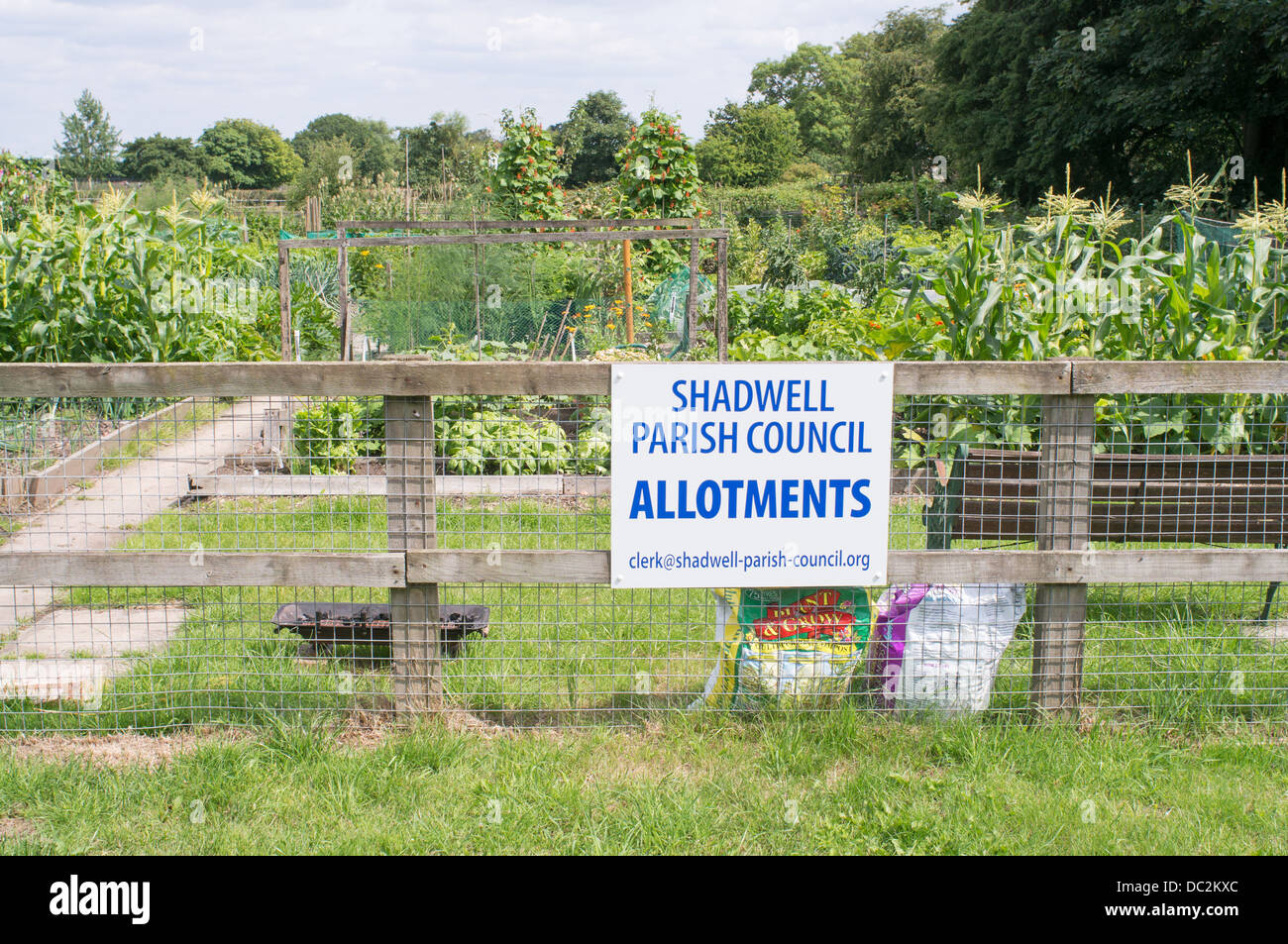 Sign outside Shadwell Parish Council Allotment gardens, Yorkshire, England, UK Stock Photo