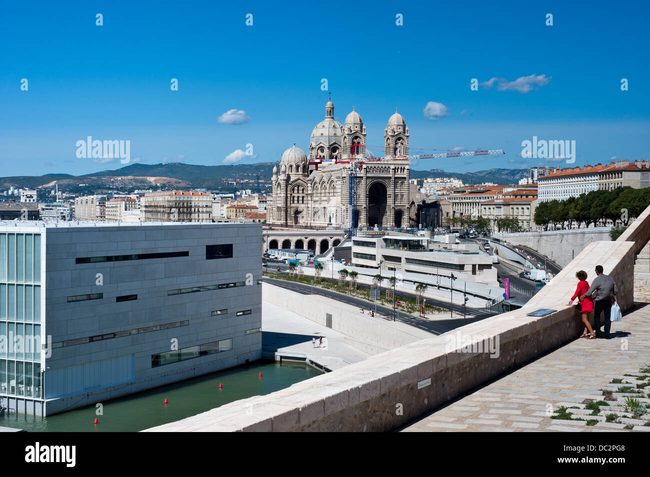 Visitors look at the Villa Méditerranée in Marseille on July 29, 2013. Stock Photo