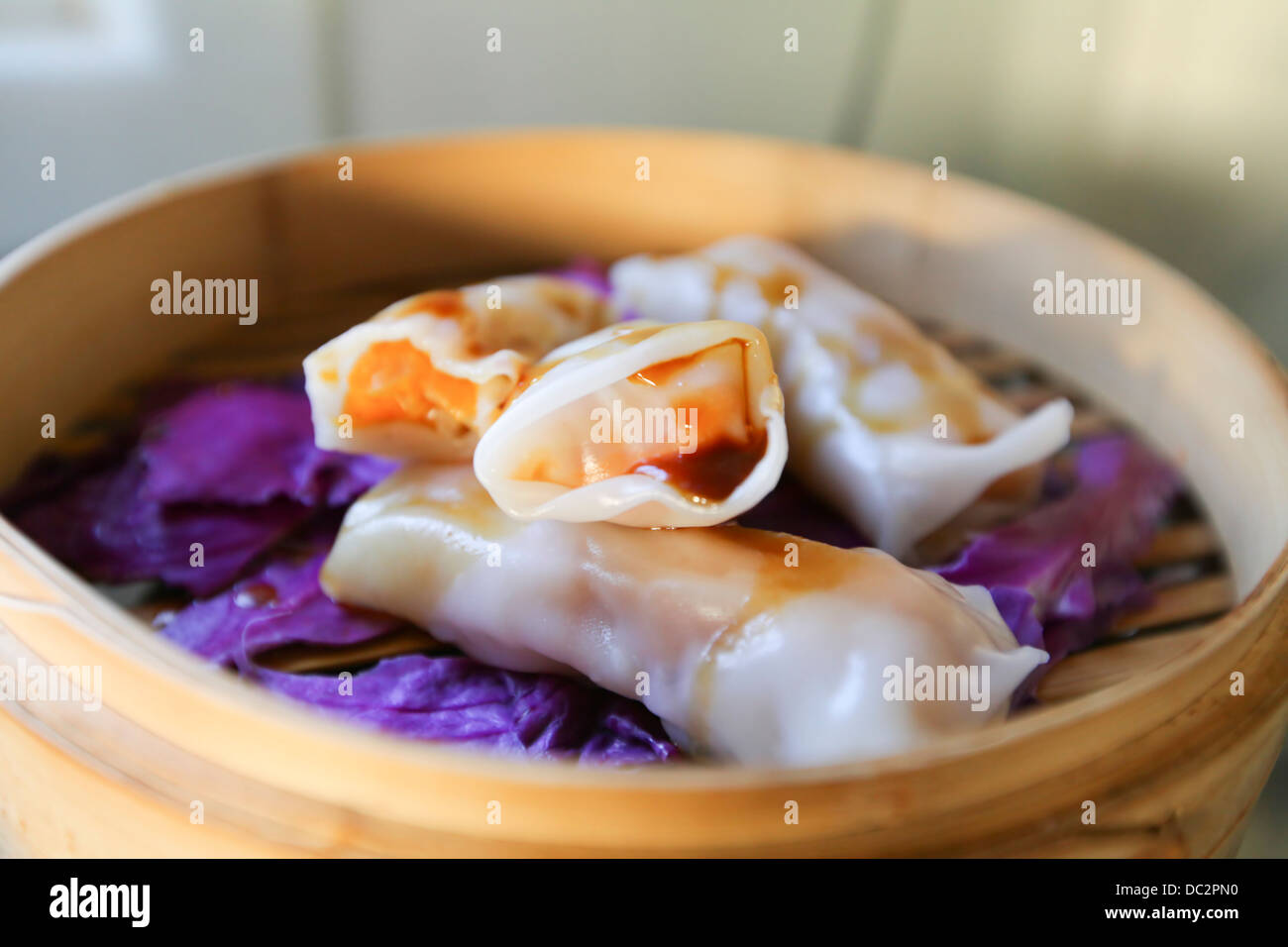 Steamed Chinese Spring roll with teriyaki sauce Stock Photo Alamy