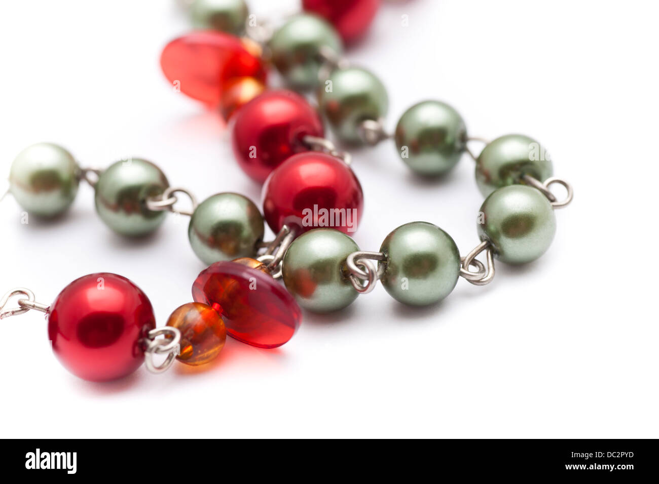 Necklace beads on white background. Stock Photo