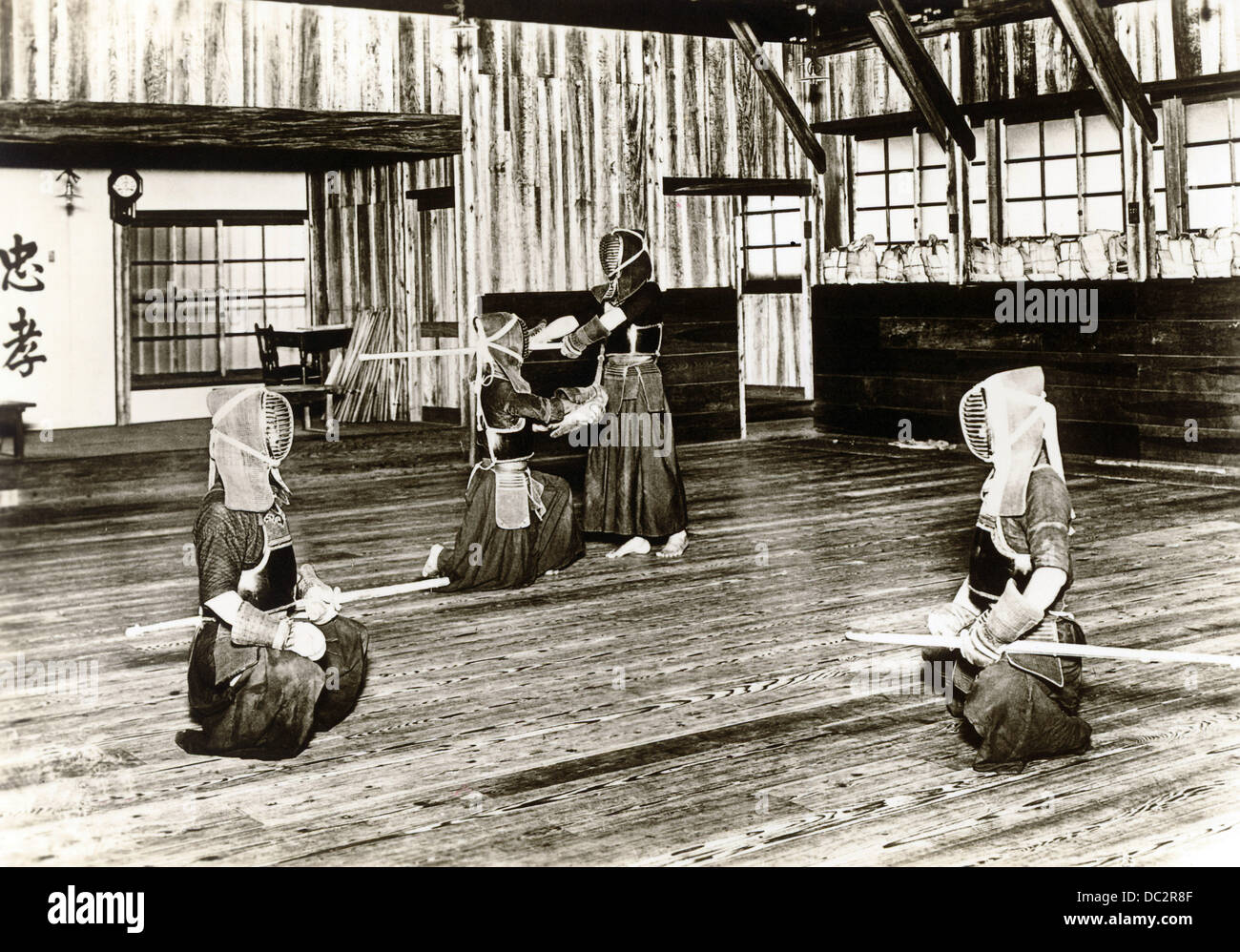 Fighting with swords made of bamboo is an old tradition in Japan. Pictured in the early 1920th