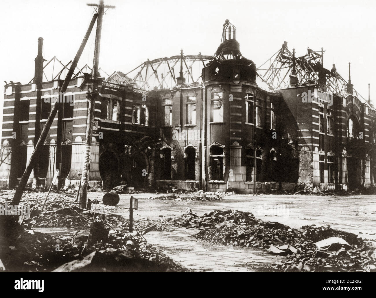 Destroyed main train station in Yokohama. The KantoEarthquake happened