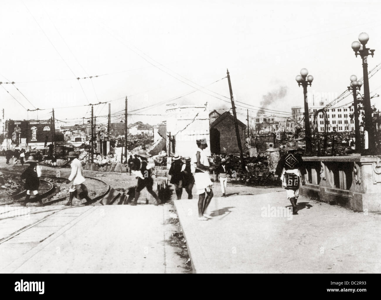 Destroyed Sakurei train station on Ojebashi street in Yokohama. The